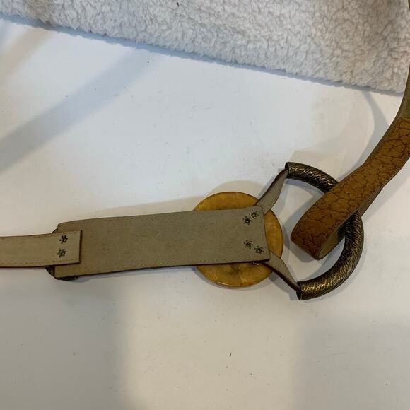 Vintage Belt Hook and Loop Fastener Brown w Brass and Stones Boho Gypsy Medium - Picture 3 of 4